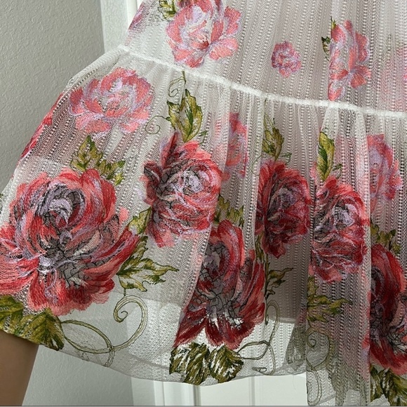 Marchesa Notte Tiered Embroidered Tulle Midi Dress - Picture 7 of 12